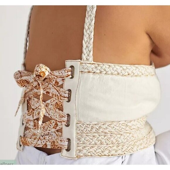 Pilcro Patchwork Cami Top Womens 2X Off White Crop Tank - Picture 2 of 8